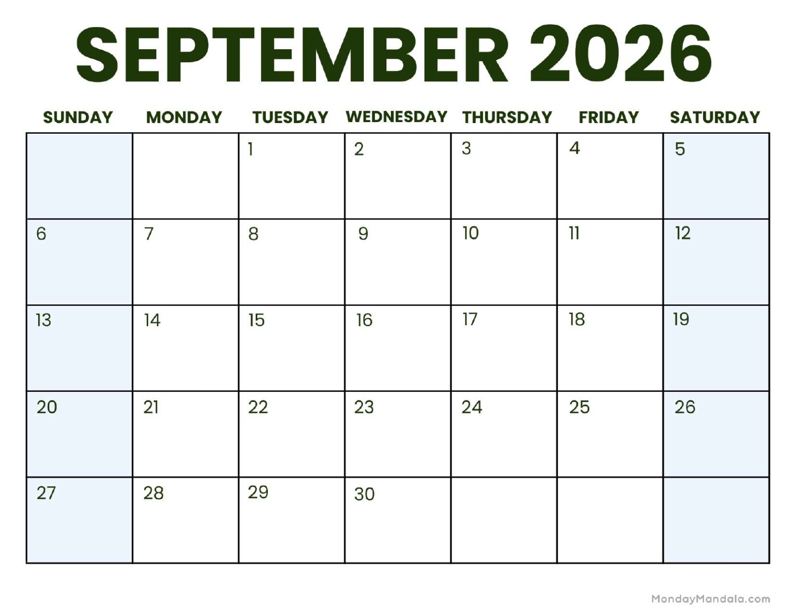 September 2026 Calendar Printable Business 3 Landscape v2