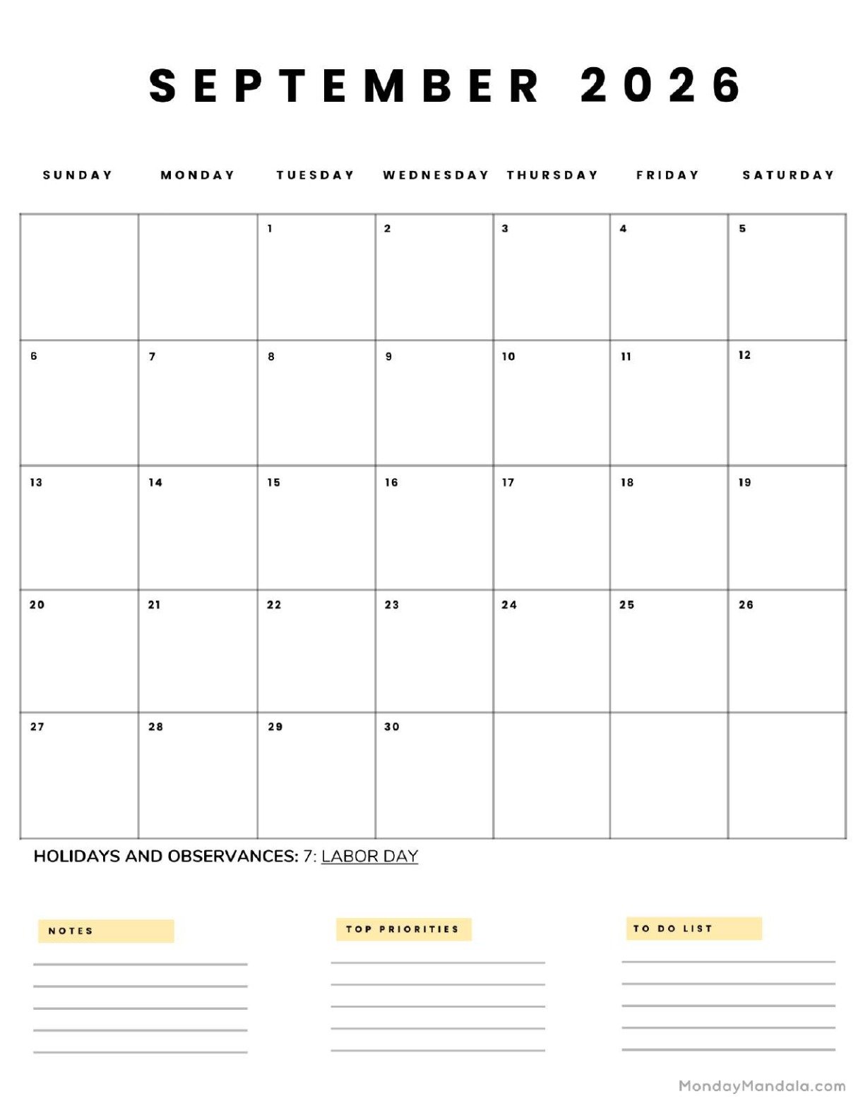 September 2026 Calendar Printable Business5 Portrait v2