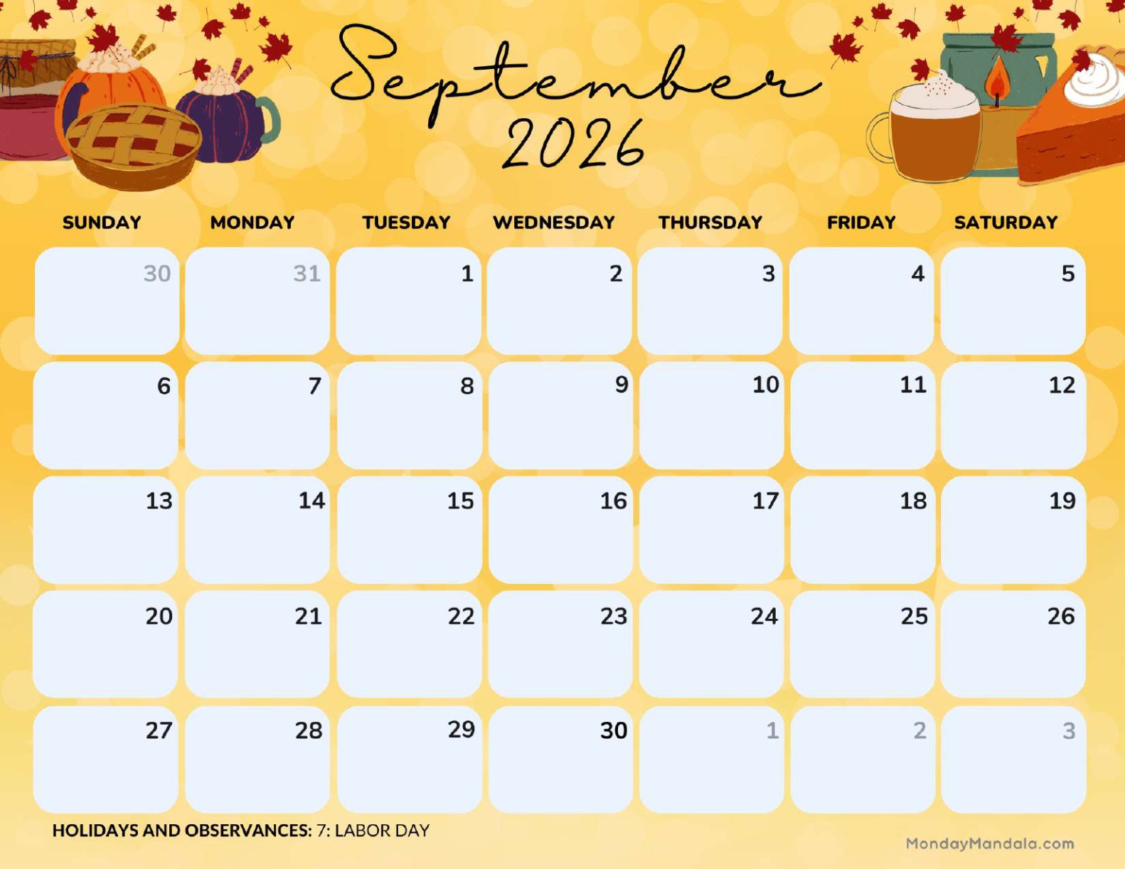 September 2026 Calendar Printable Cozy Landscape v2