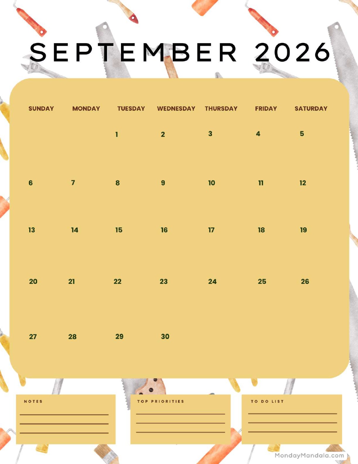 September 2026 Calendar Printable Labor Day Portrait v2