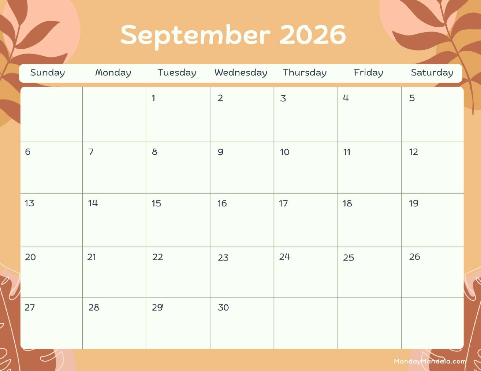 September 2026 Calendar Printable Terracotta Landscape v2
