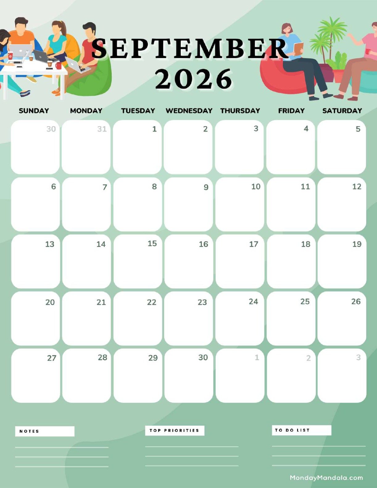 September 2026 Calendar Printable Worker Portrait v2