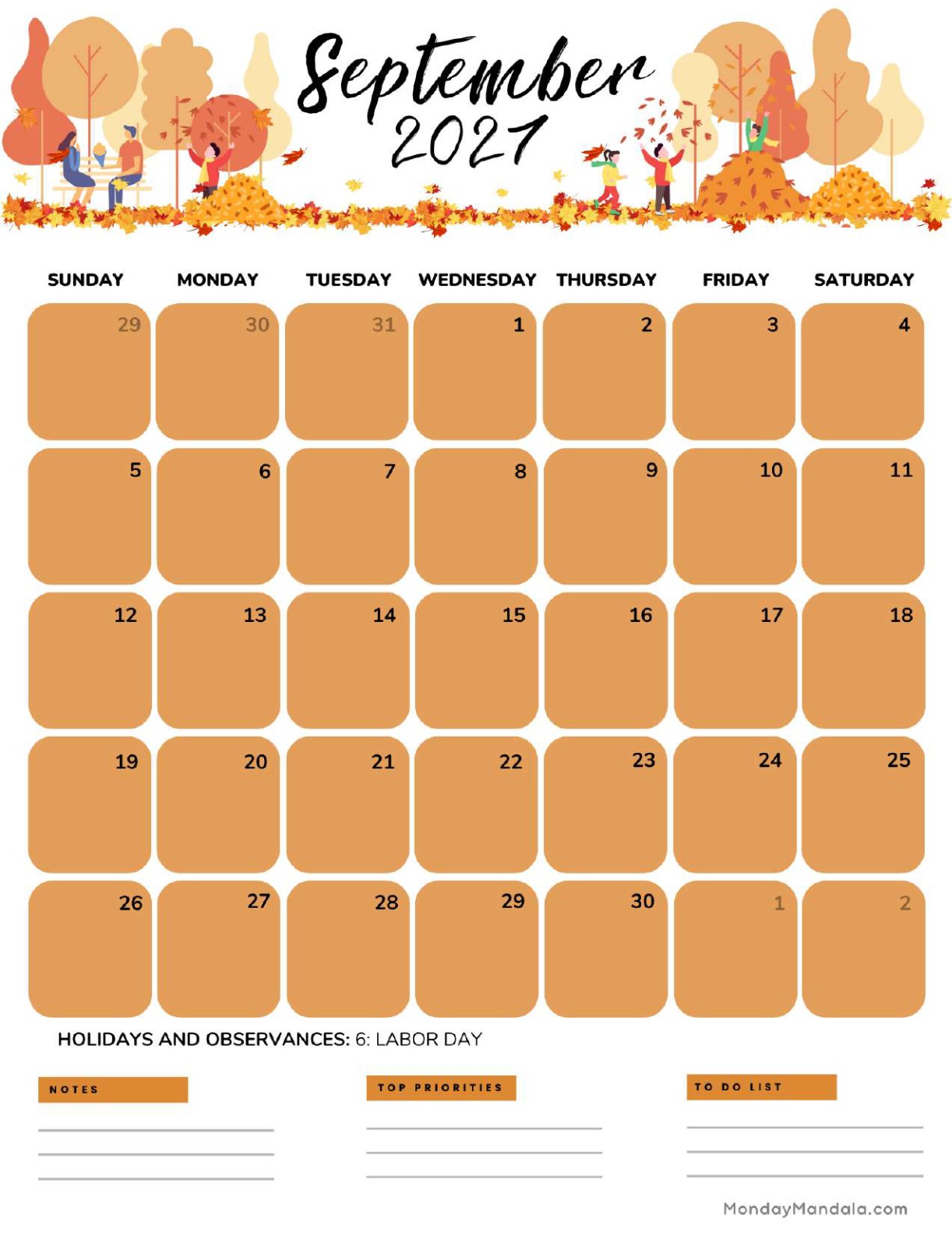 September 2027 Calendar Printable Autumn Portrait