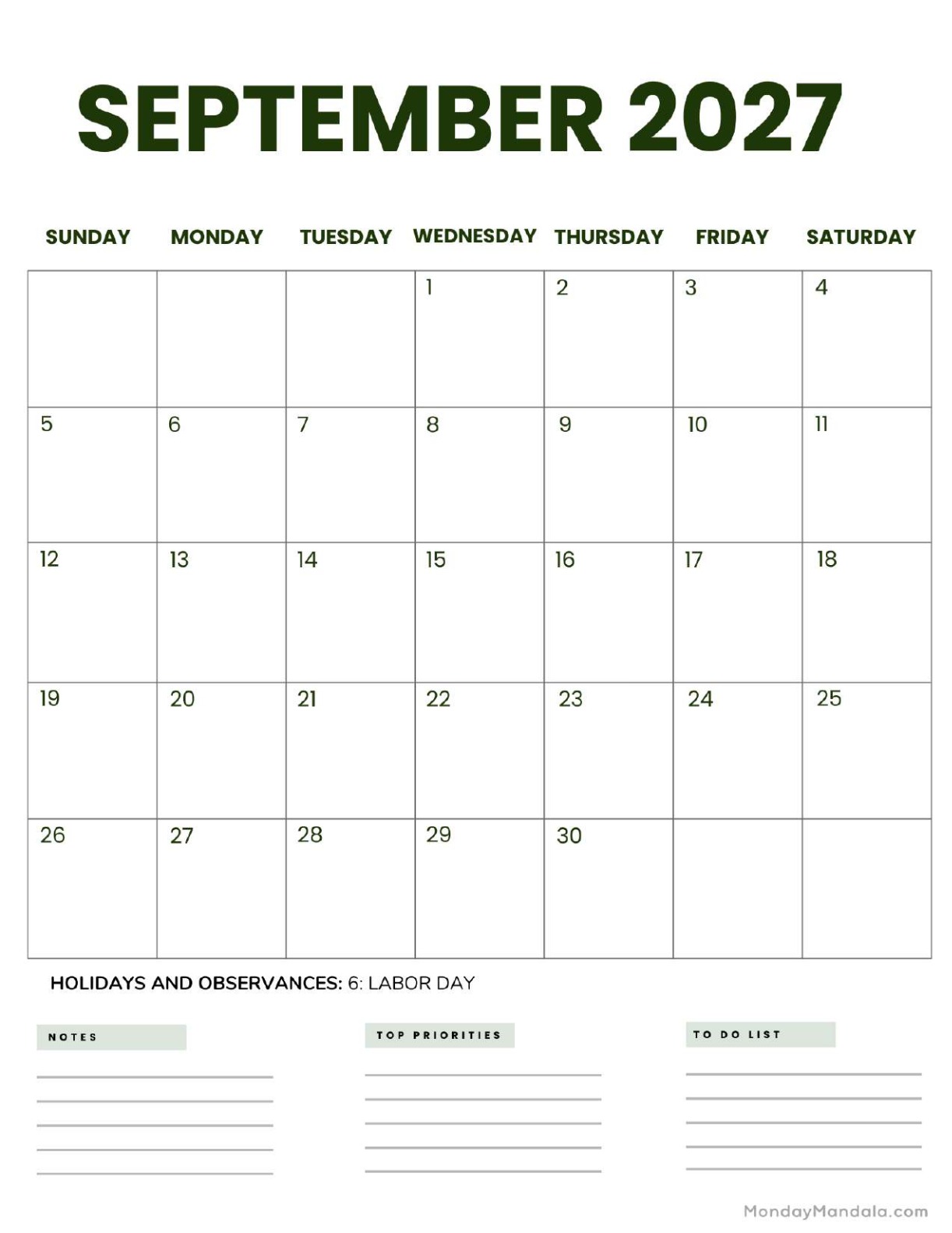 September 2027 Calendar Printable Business2 Portrait