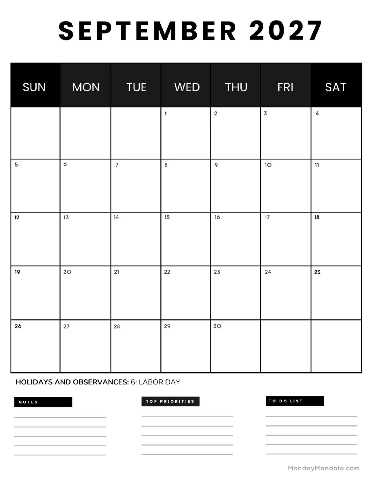 September 2027 Calendar Printable Business4 Portrait