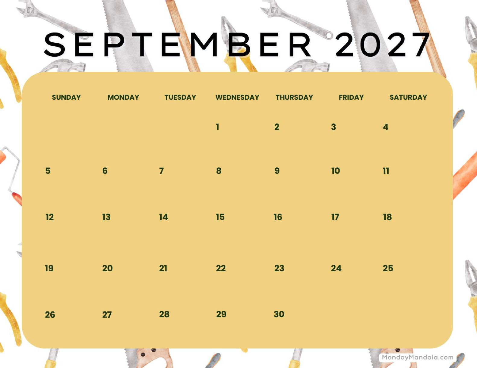 September 2027 Calendar Printable Labor Day Landscape