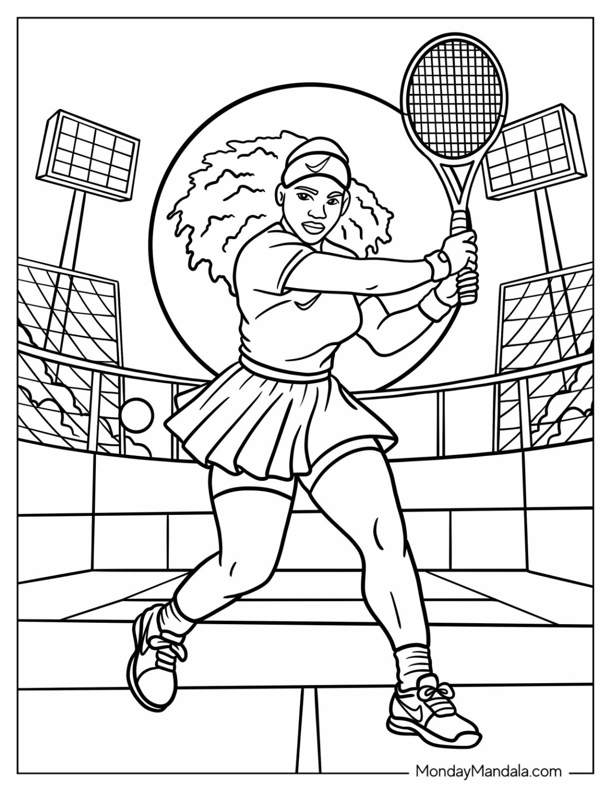 Serena Williams Playing Tennis in Nike Coloring Page Outfit