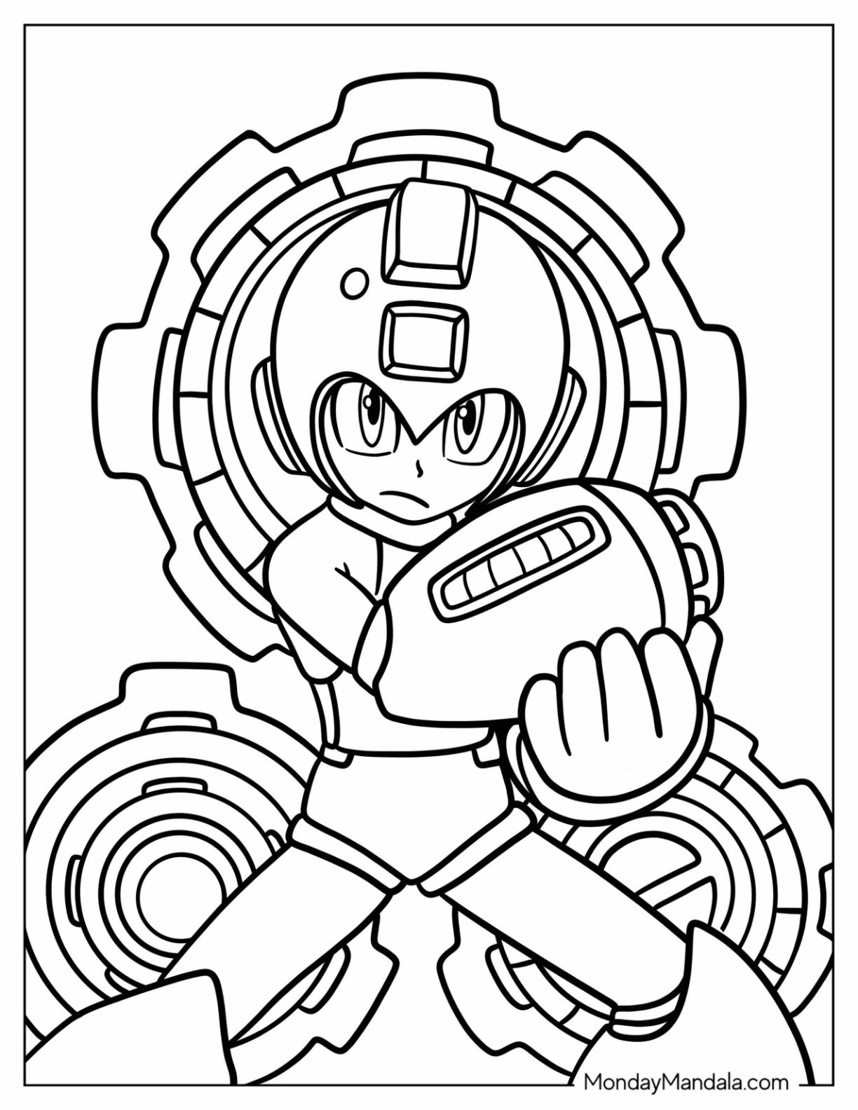 Serious Mega Man Coloring Page Showing Off His Arm Cannon
