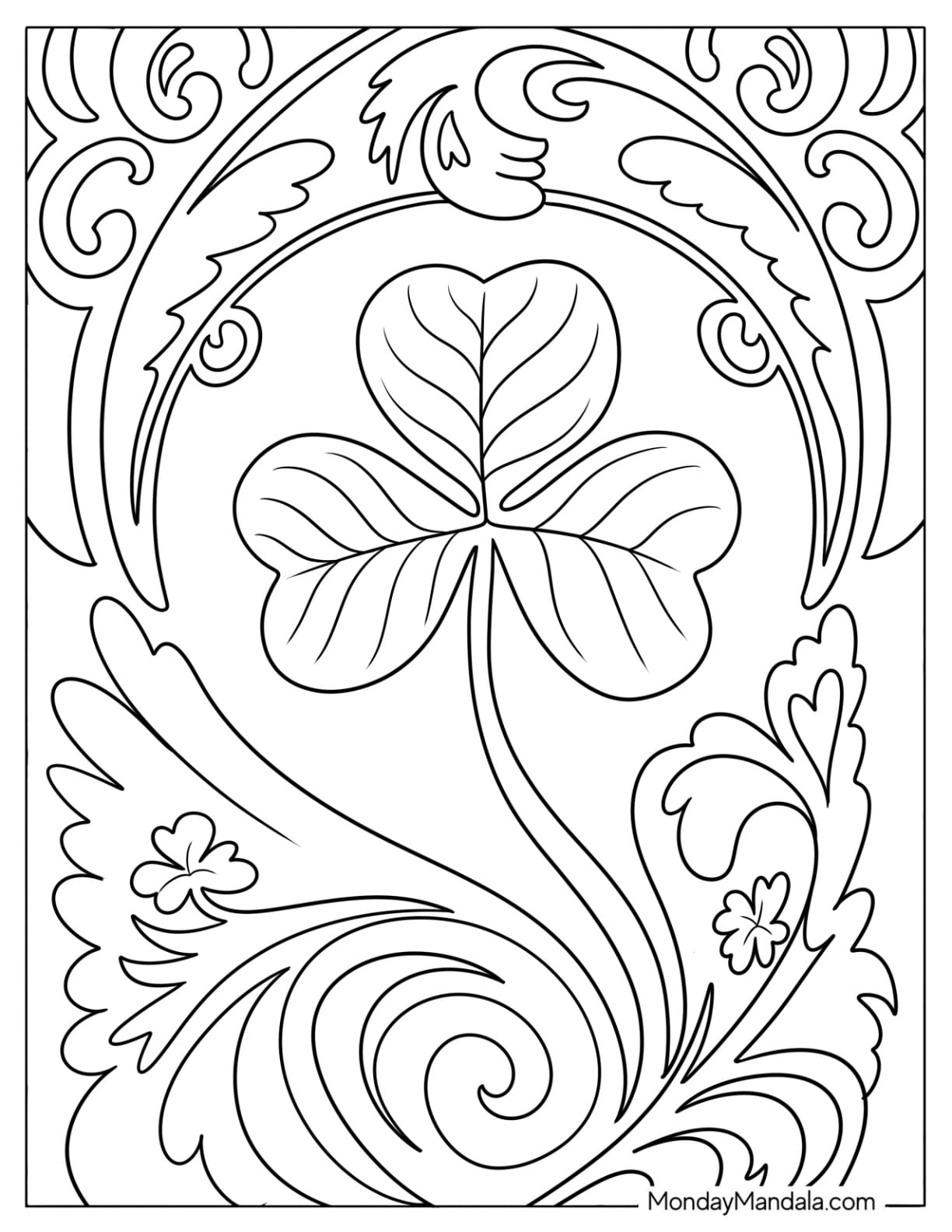 Shamrock Coloring Page Framed by Waves