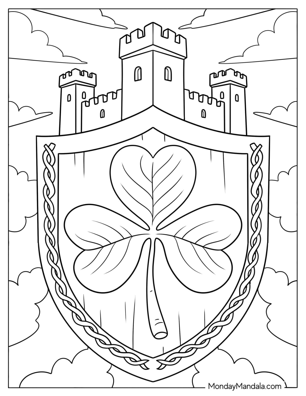 Shamrock Coloring Page Insignia in Front of a Castle