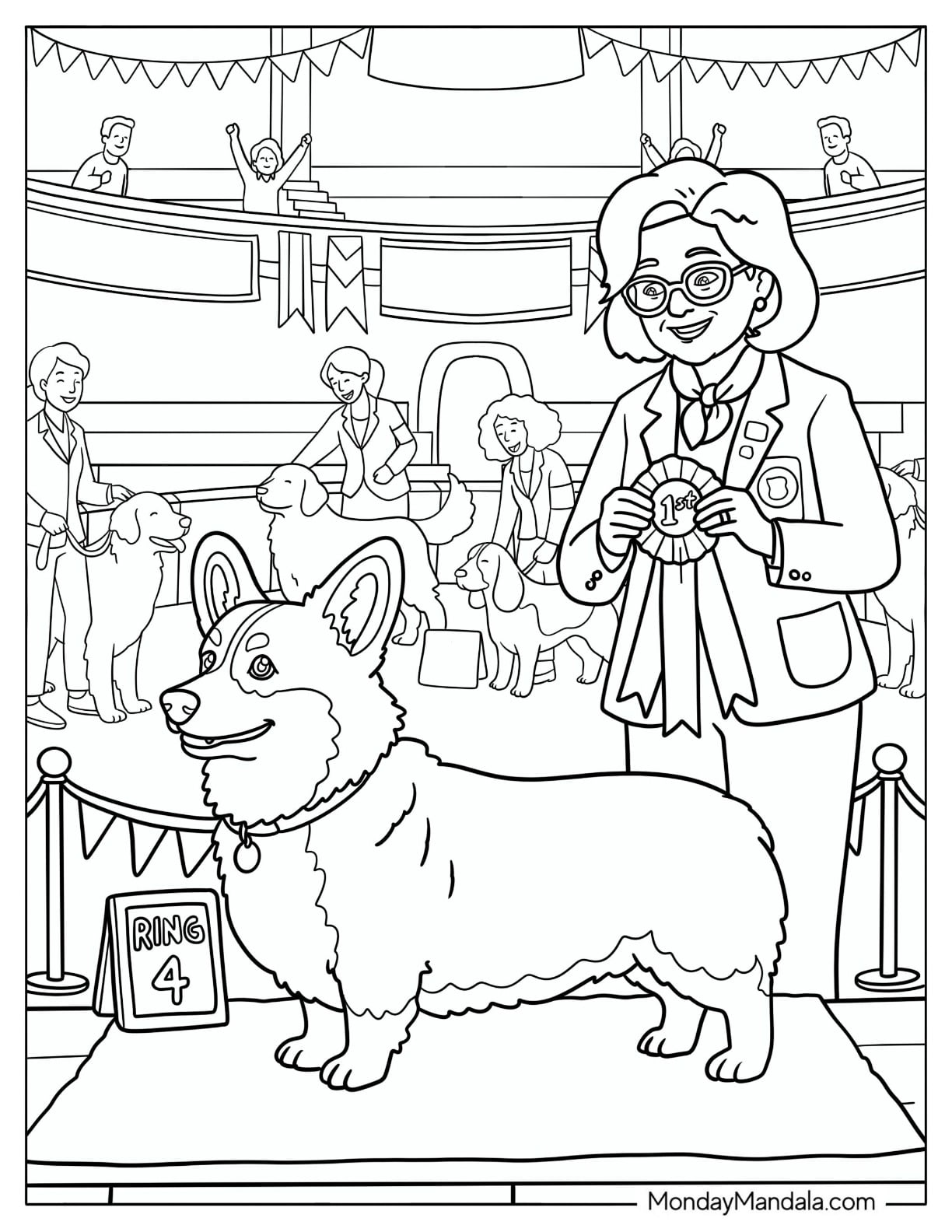 Show Dog Corgi Getting an Award Coloring Page