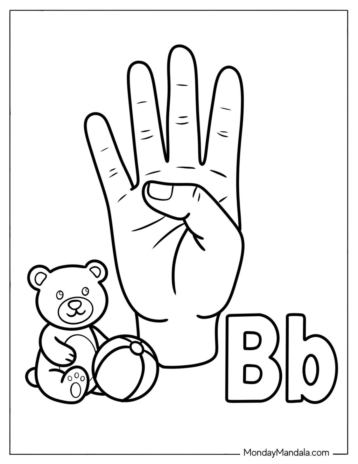 Sign Language Letter B Coloring Page