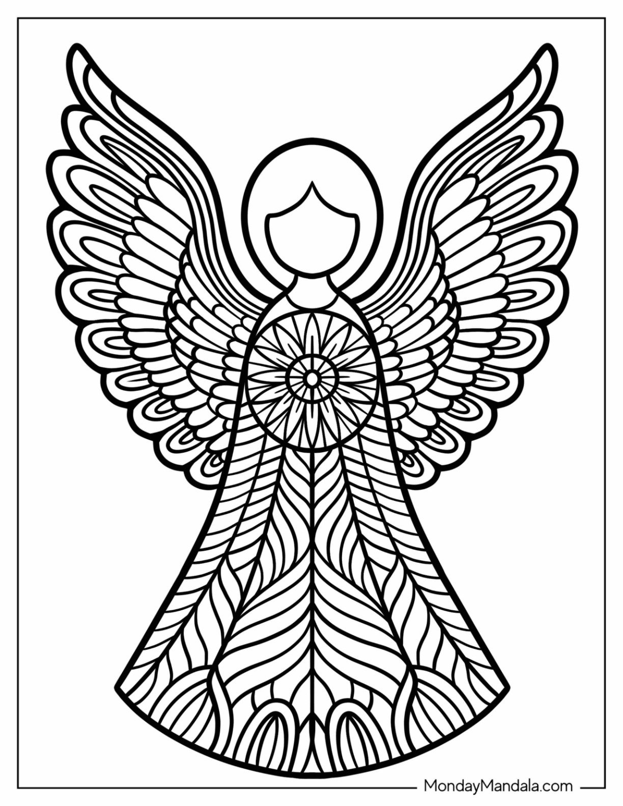 Simple Angel Christmas Mandala Coloring Page