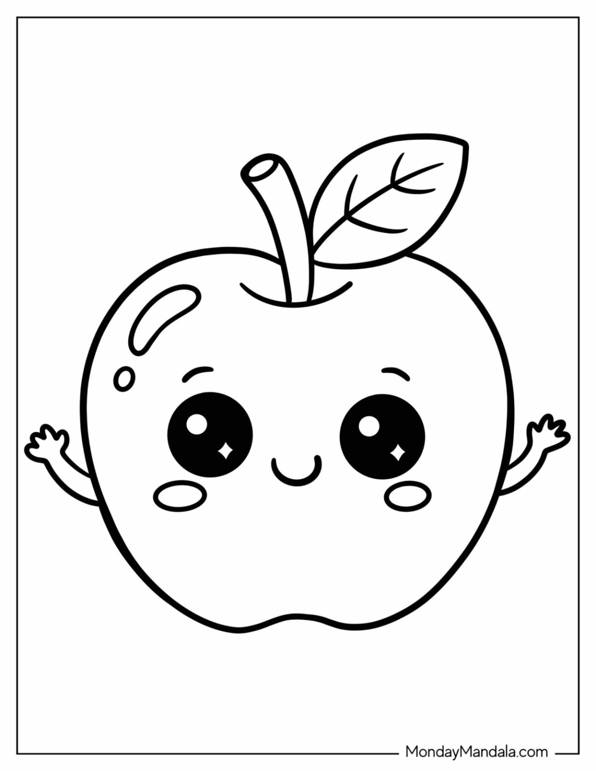 Simple Cartoon Apple with Hands Coloring Page for Preschoolers