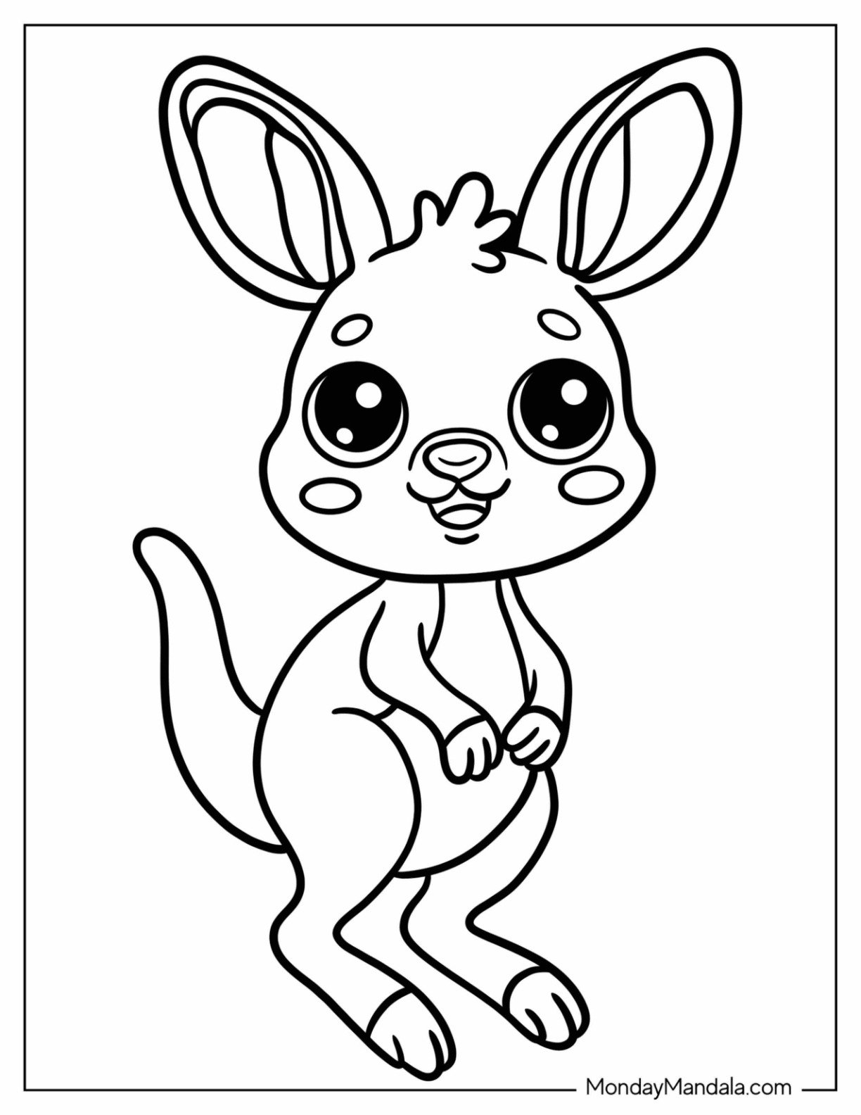 Simple Cartoon Baby Kangaroo Coloring Page with Big Eyes for Preschoolers