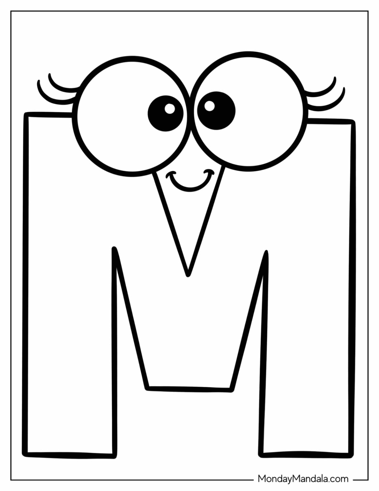 Simple Cartoon Letter M Coloring Page For Kids