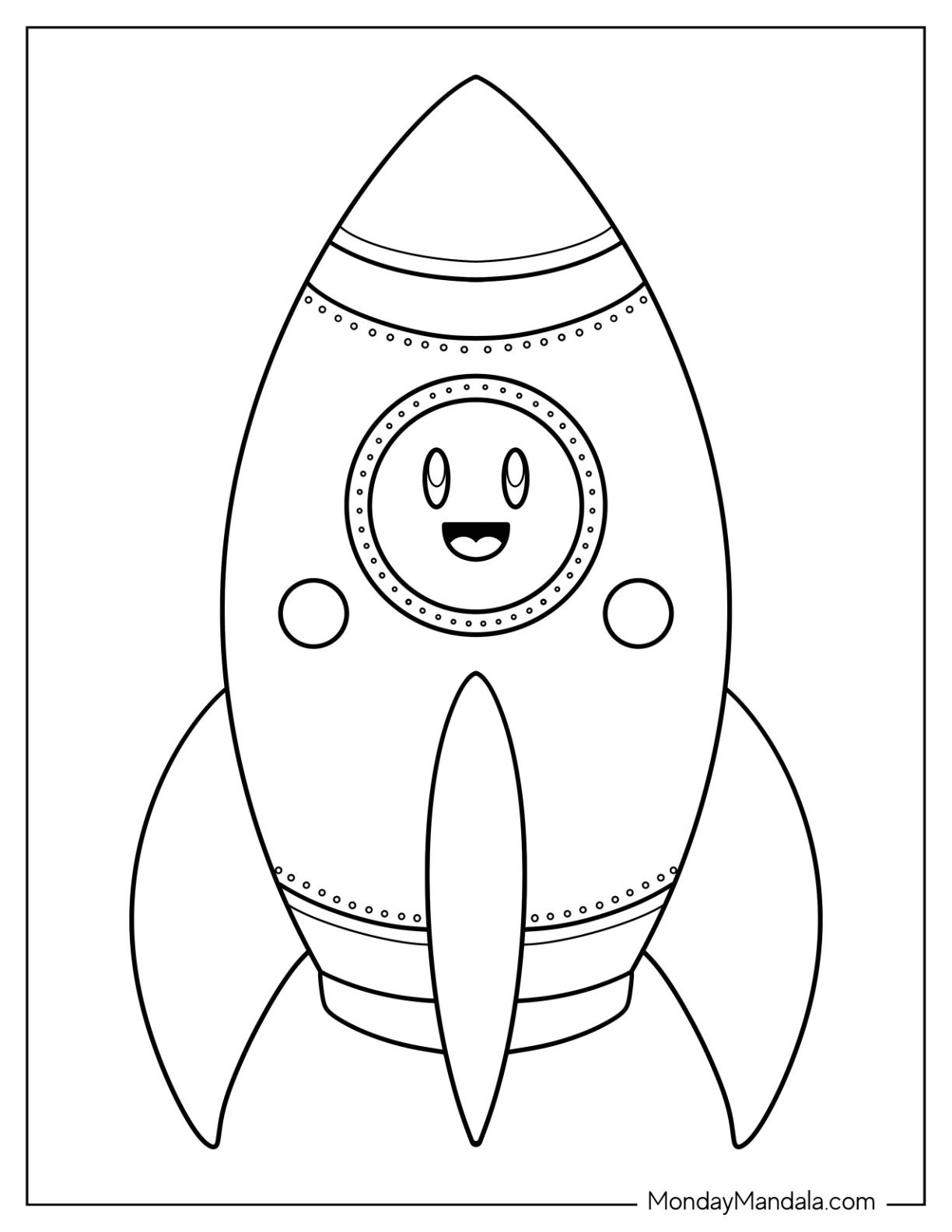 Simple Cartoon Rocket Coloring Page with Smiley Face for Preschoolers