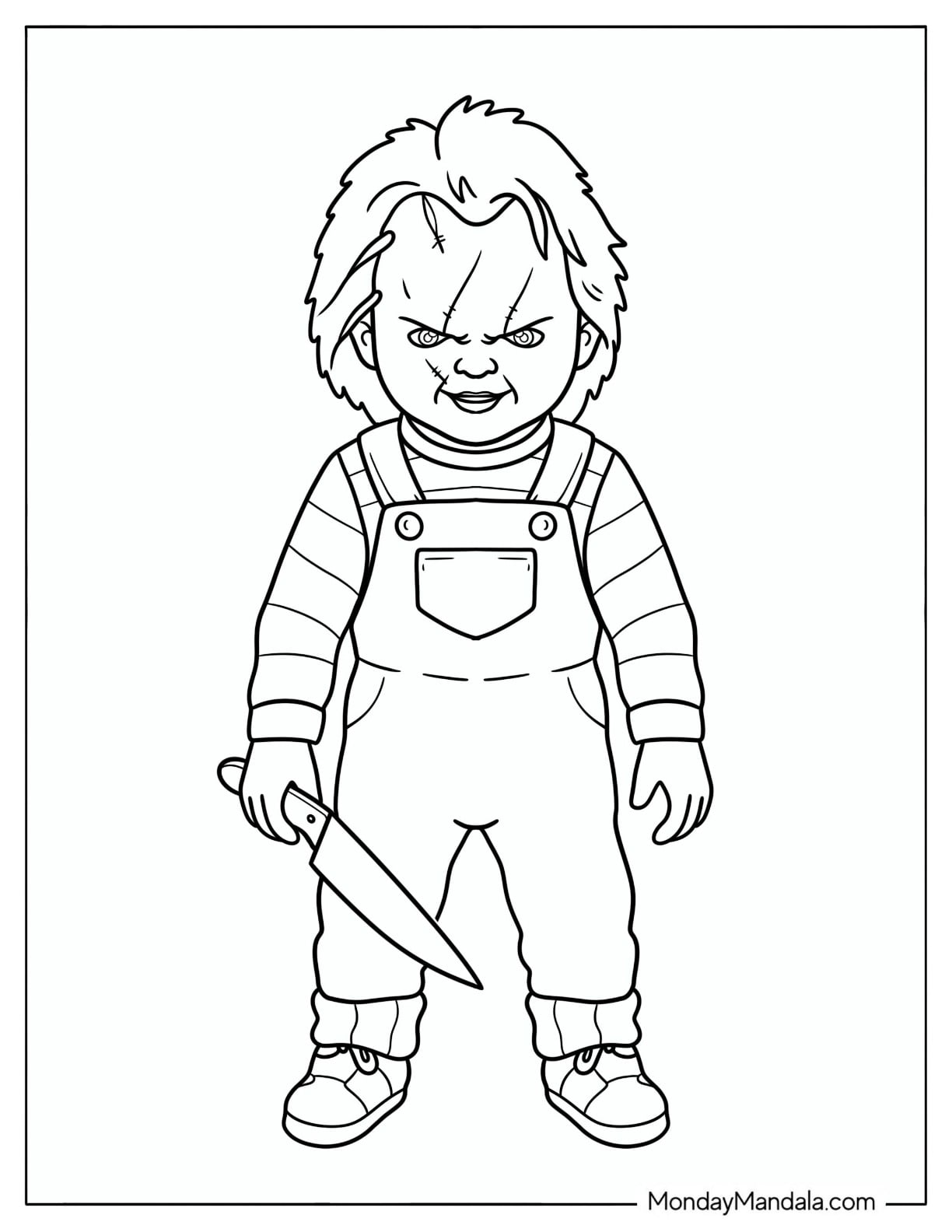 Simple Chucky Coloring Page with a Huge Knife