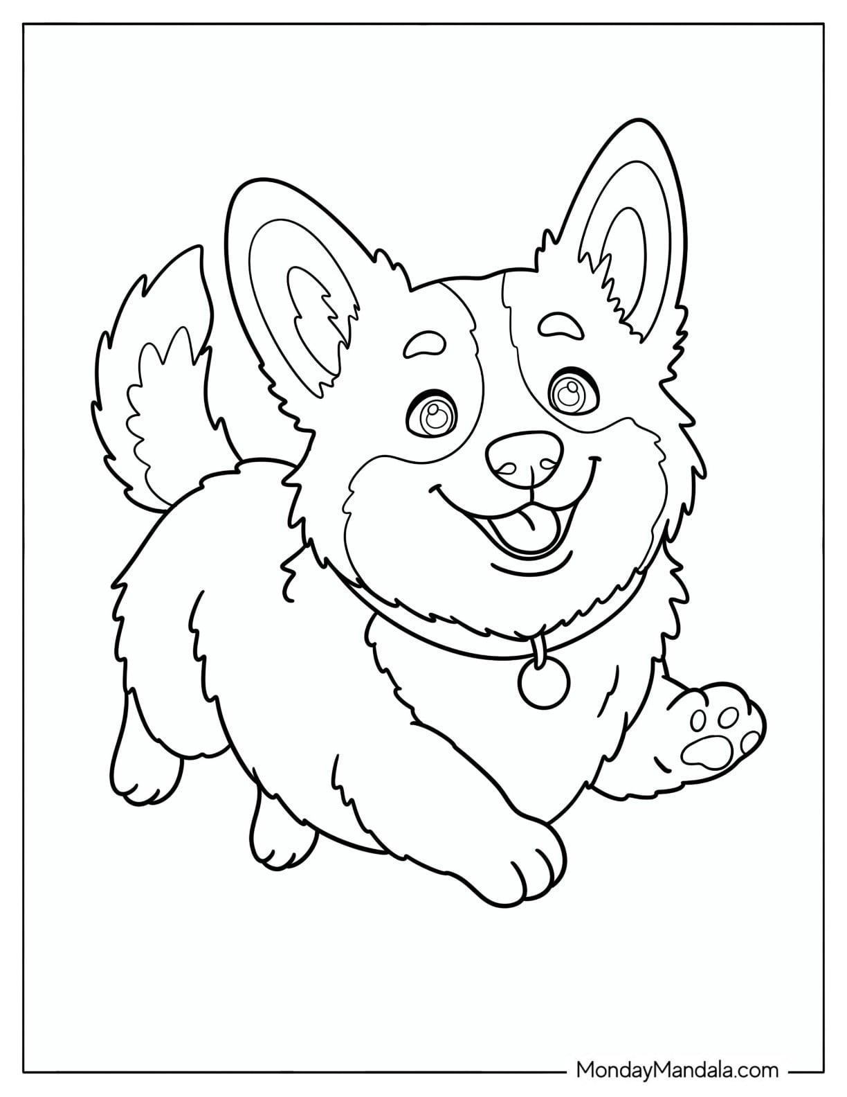 Simple Corgi Running and Playing Coloring Page for Kids