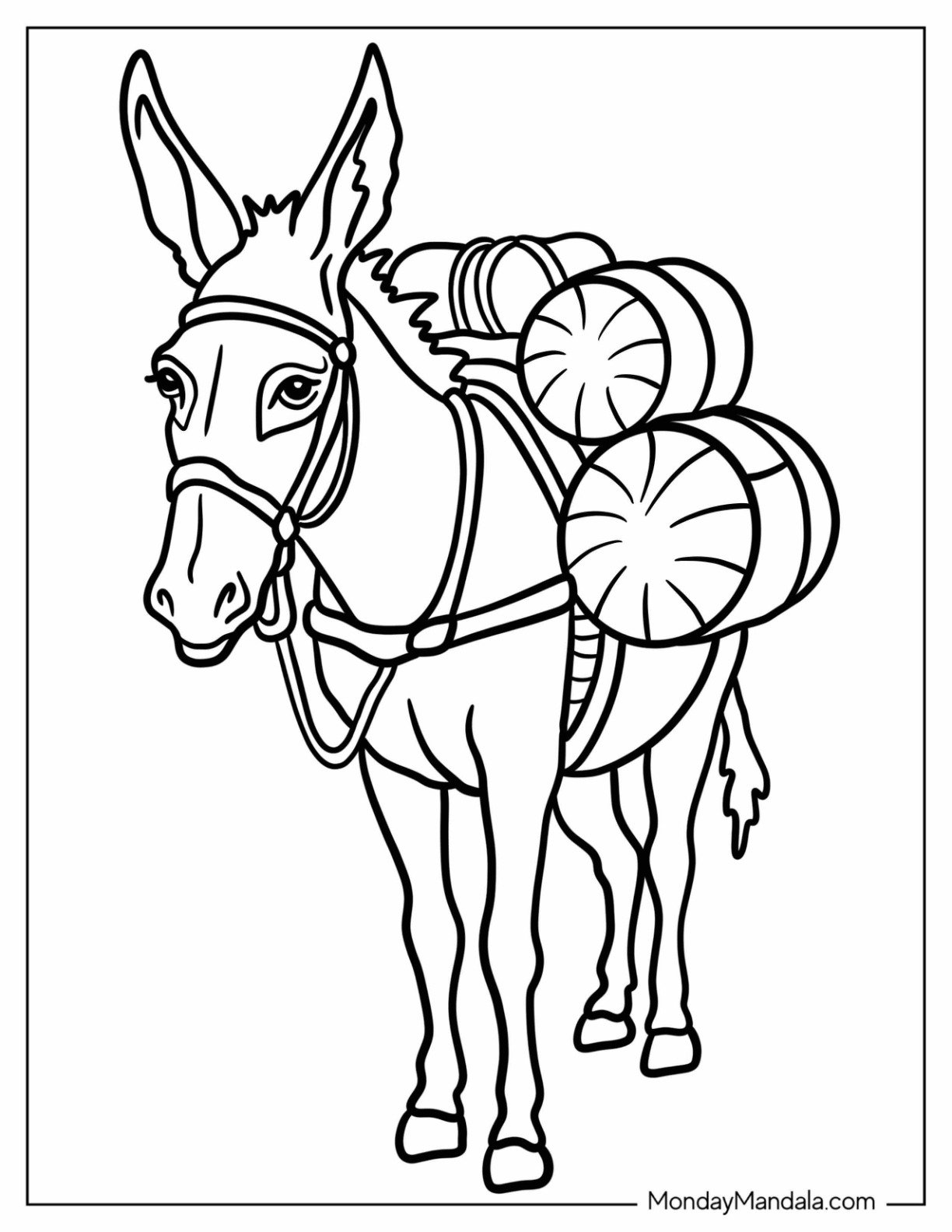Simple Donkey Coloring Page Carrying Heavy Loads on Its Back for Kids