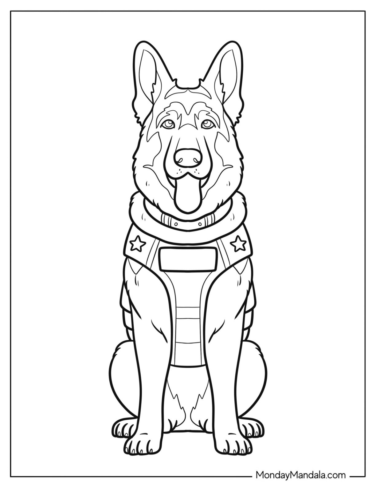 Simple German Shepherd Coloring Page K 9 Dog with Harness for Kids