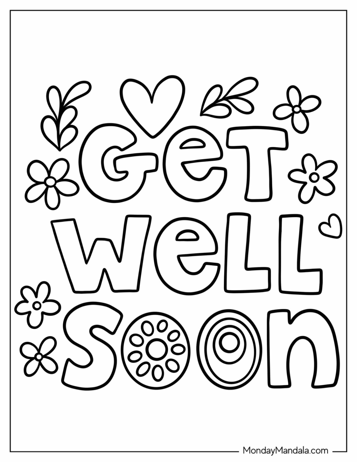 Get Well Soon Coloring Page Card