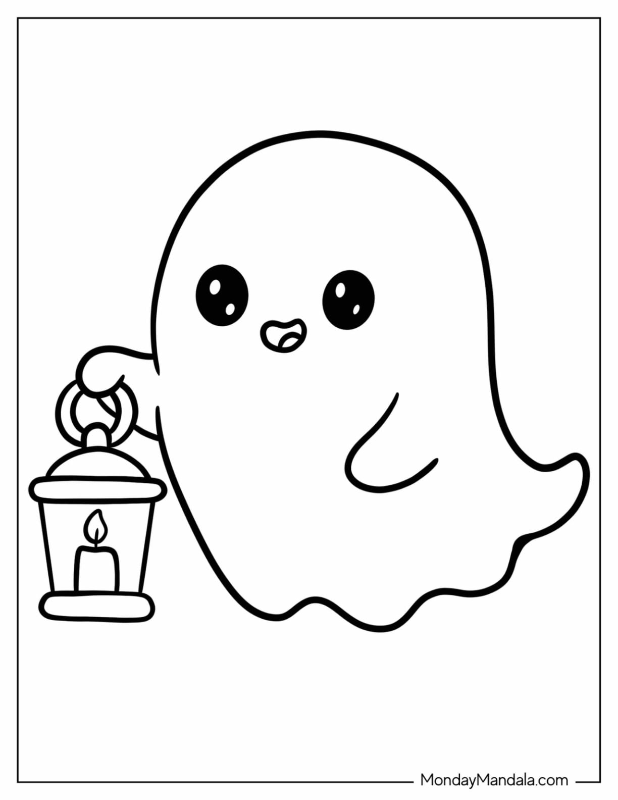 Simple Ghost Holding a Lantern Coloring Page for Preschoolers