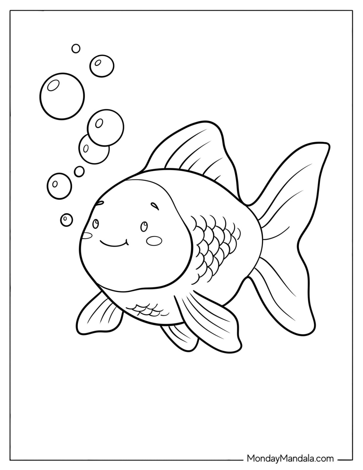 SImple Goldfish Coloring Page Blowing Bubbles Underwater for Kids