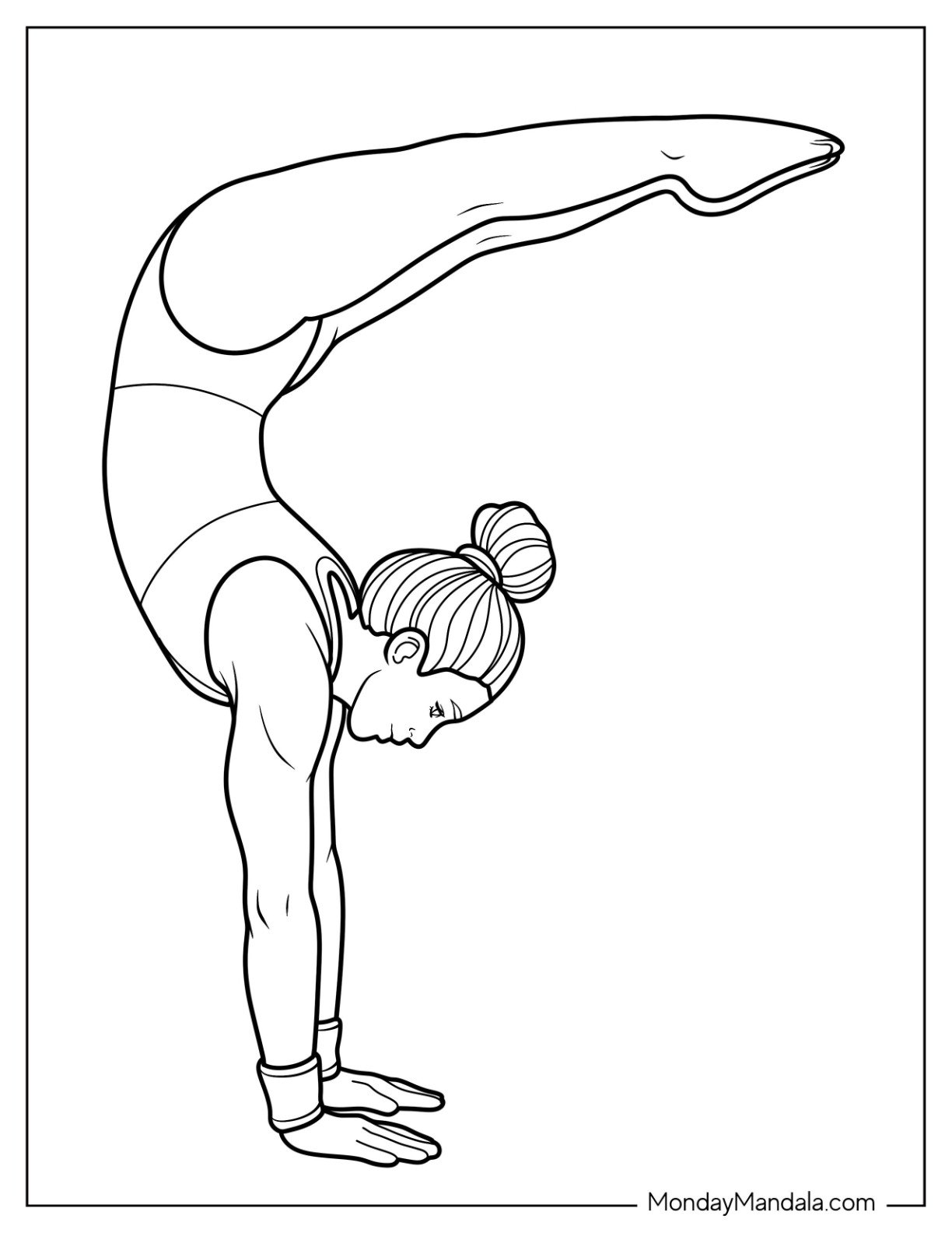 Gymnastics Coloring Page of Simple Gymnast Holding a Steady Handstand with Extended Legs for Kids