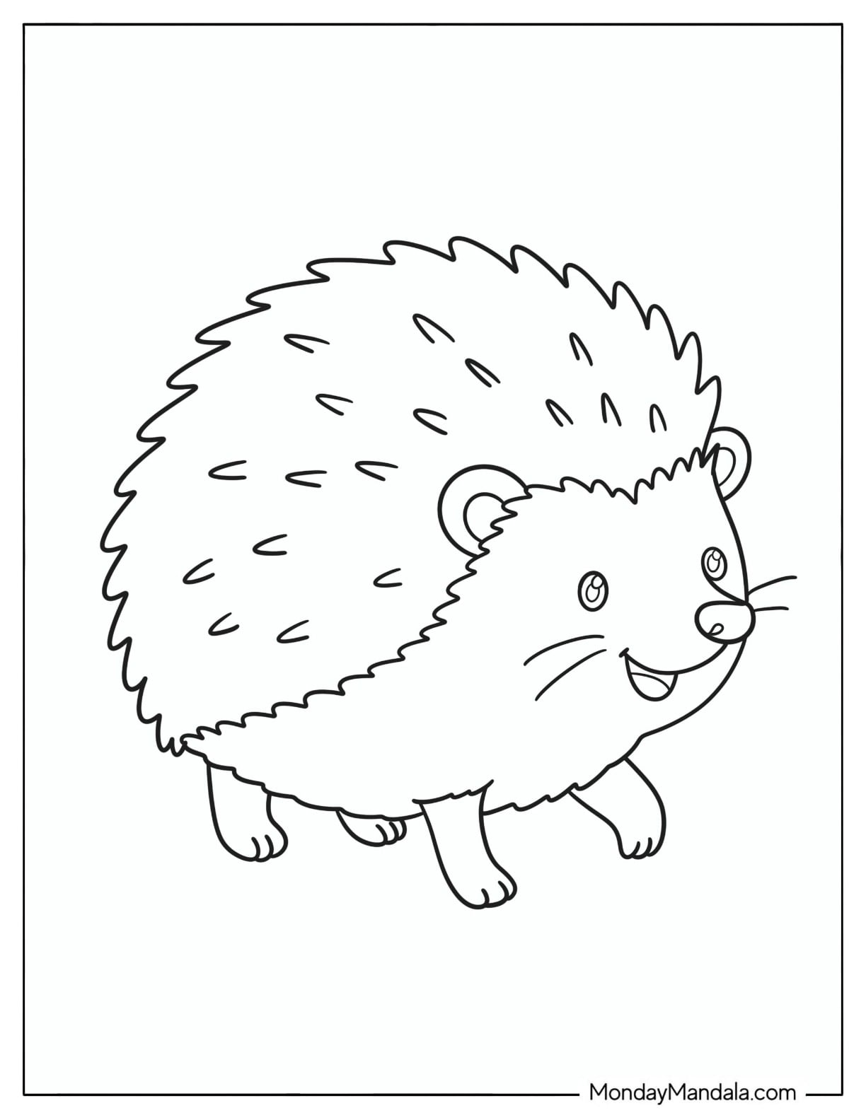 Simple Hedgehog Walking Coloring Page for Preschoolers