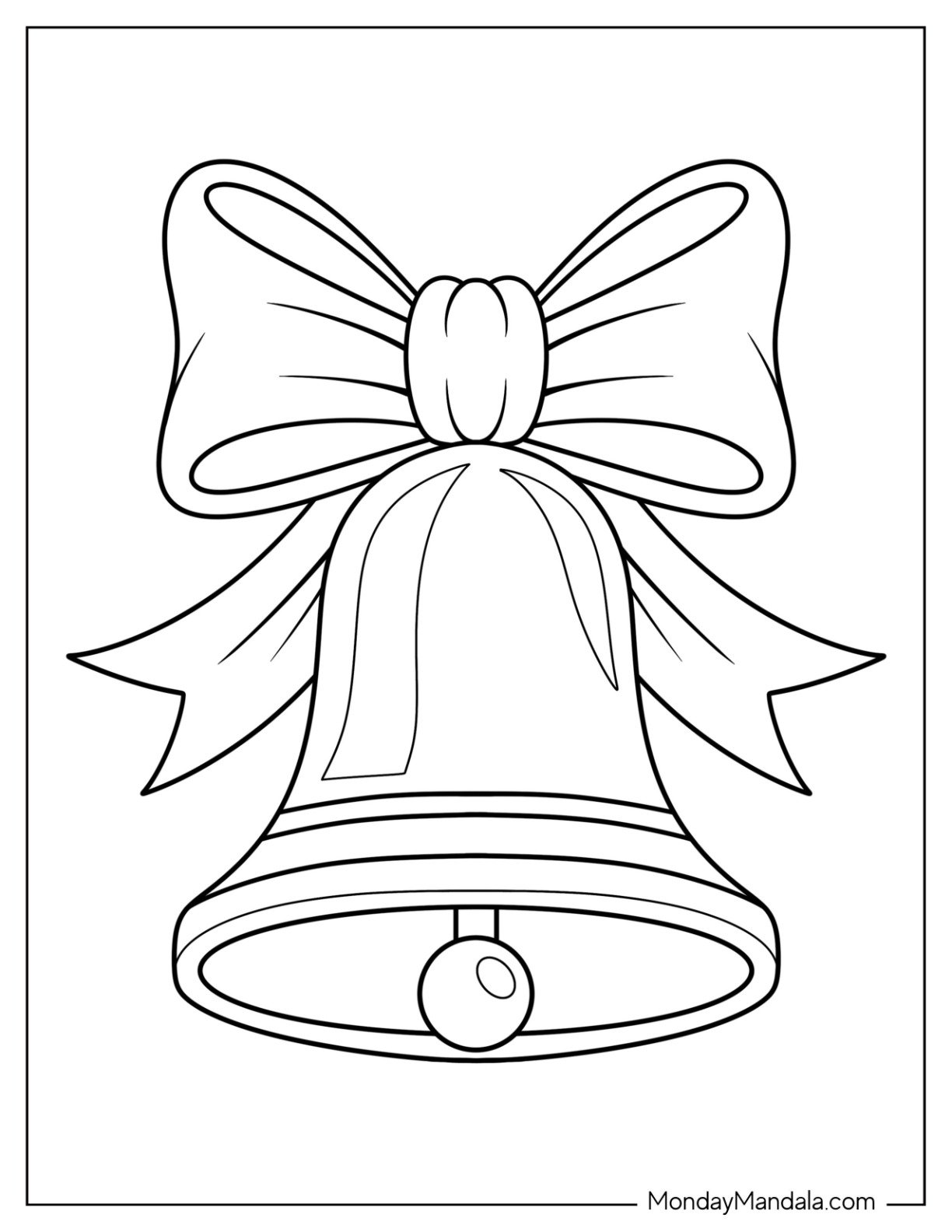 Simple Holiday Bell Coloring Page with Ribbon for Kids