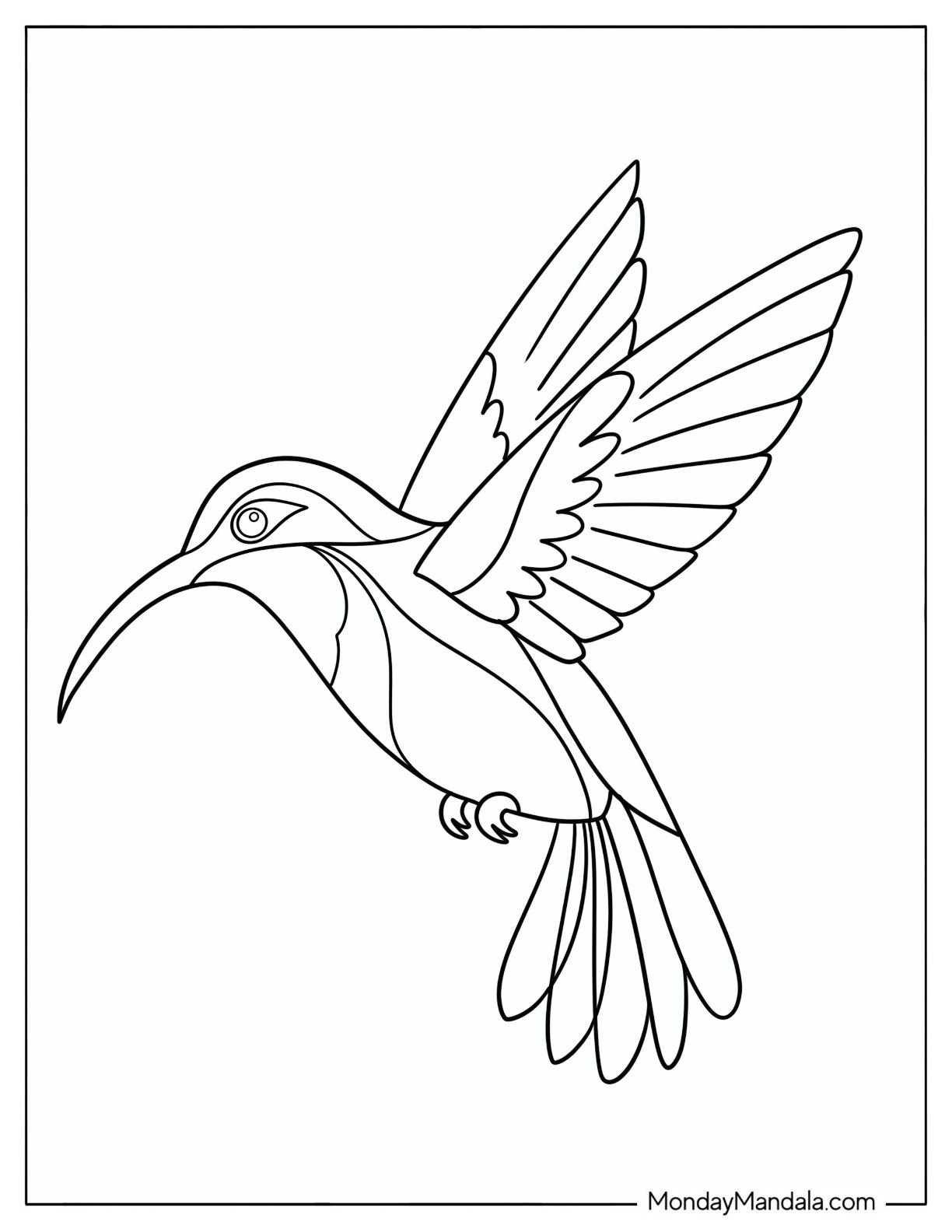 Simple Hummingbird in Flight with Spread Wings Coloring Page for Kids