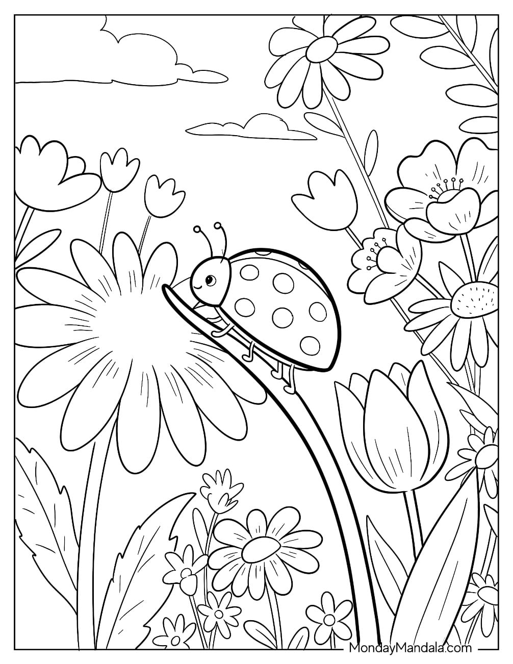Simple Ladybug on a Leaf Coloring Sheet for Kids