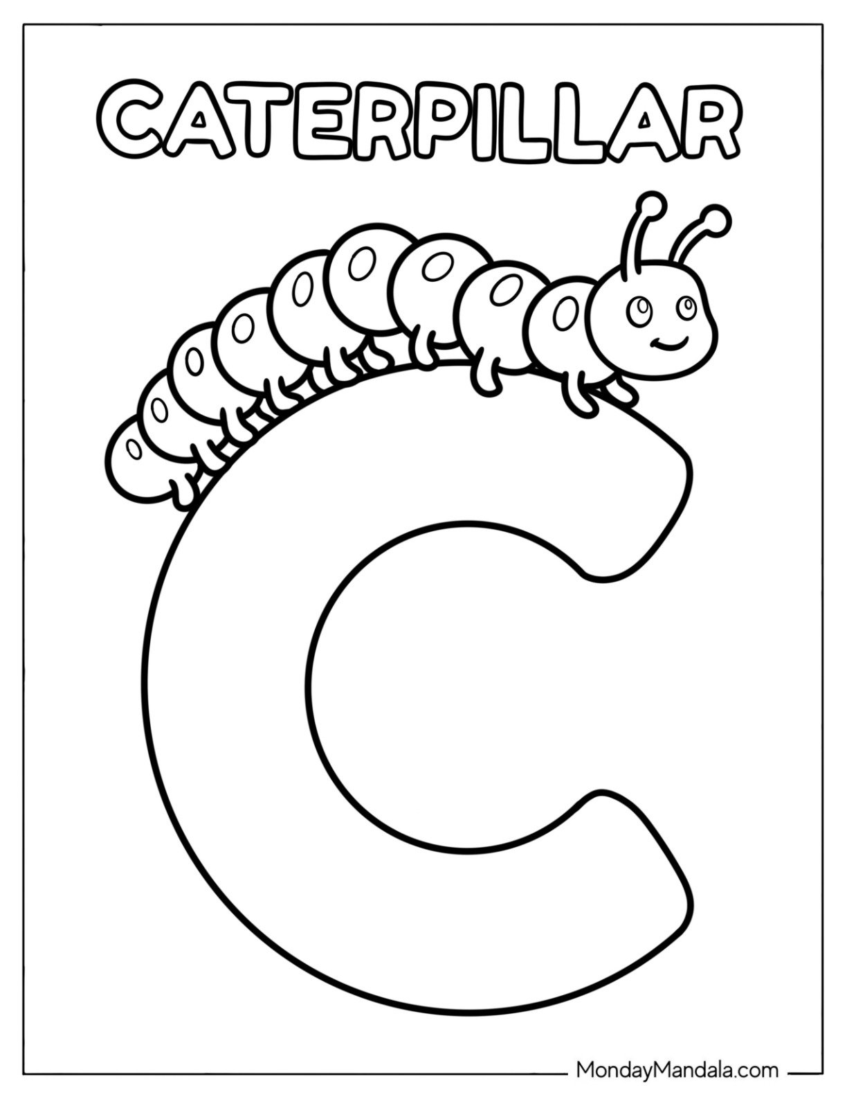 Simple Letter C Coloring Page for Caterpillar for Preschoolers