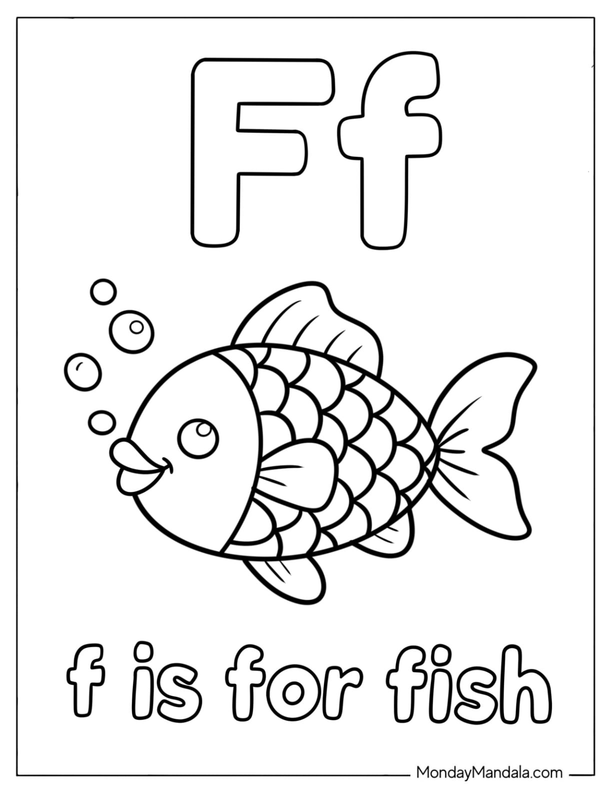 Simple Letter F Coloring Page for Fish