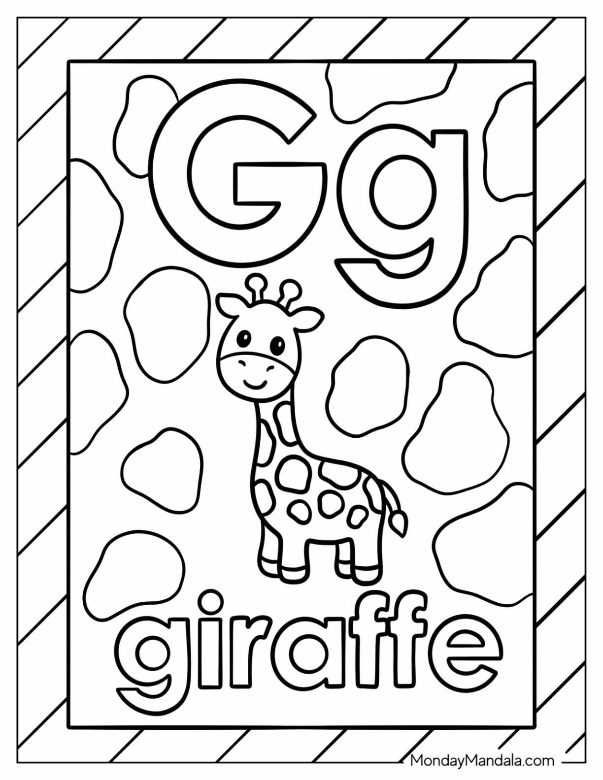 Simple Letter G Coloring Page for Giraffe Flashcard for Kids