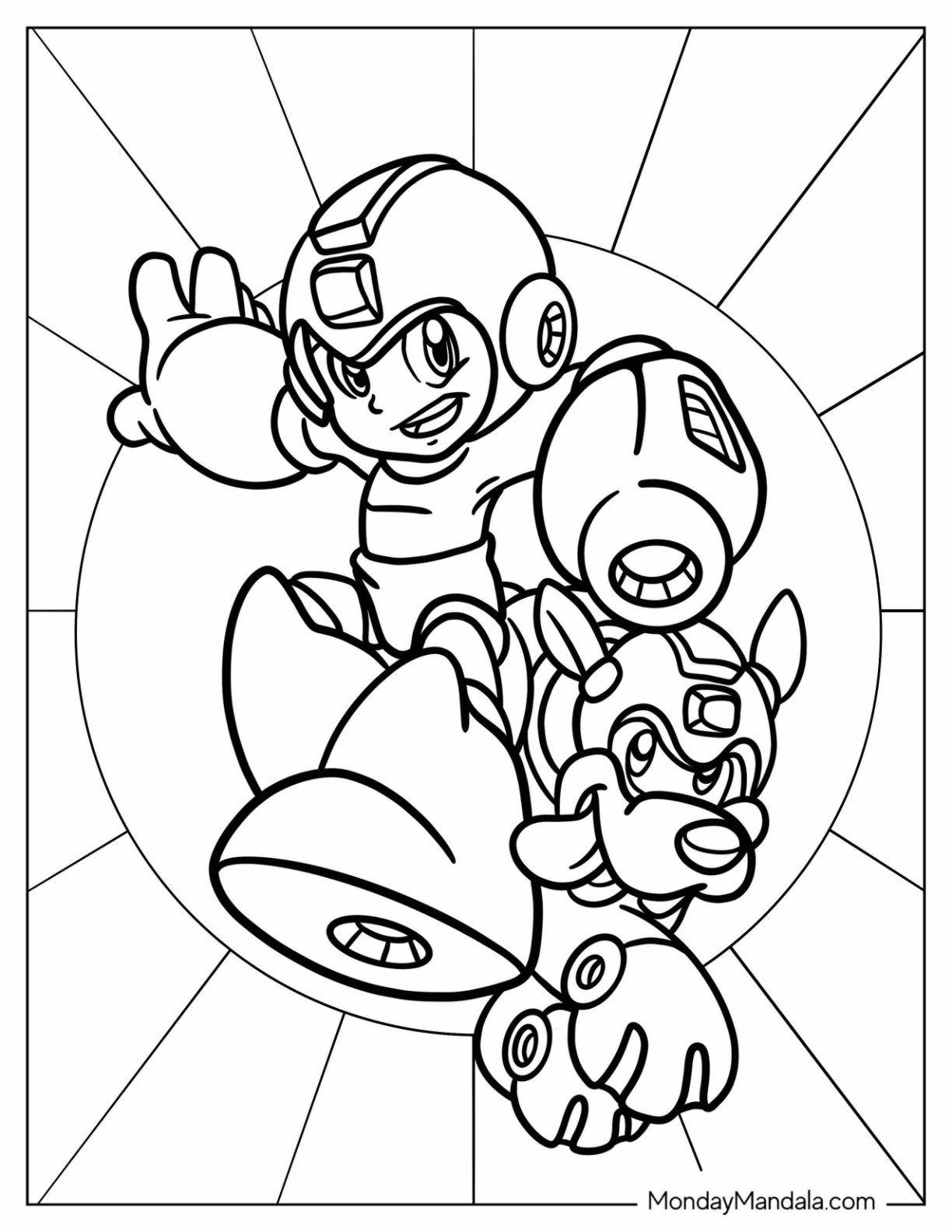 Simple Mega Man Coloring Page And Rush For Kids