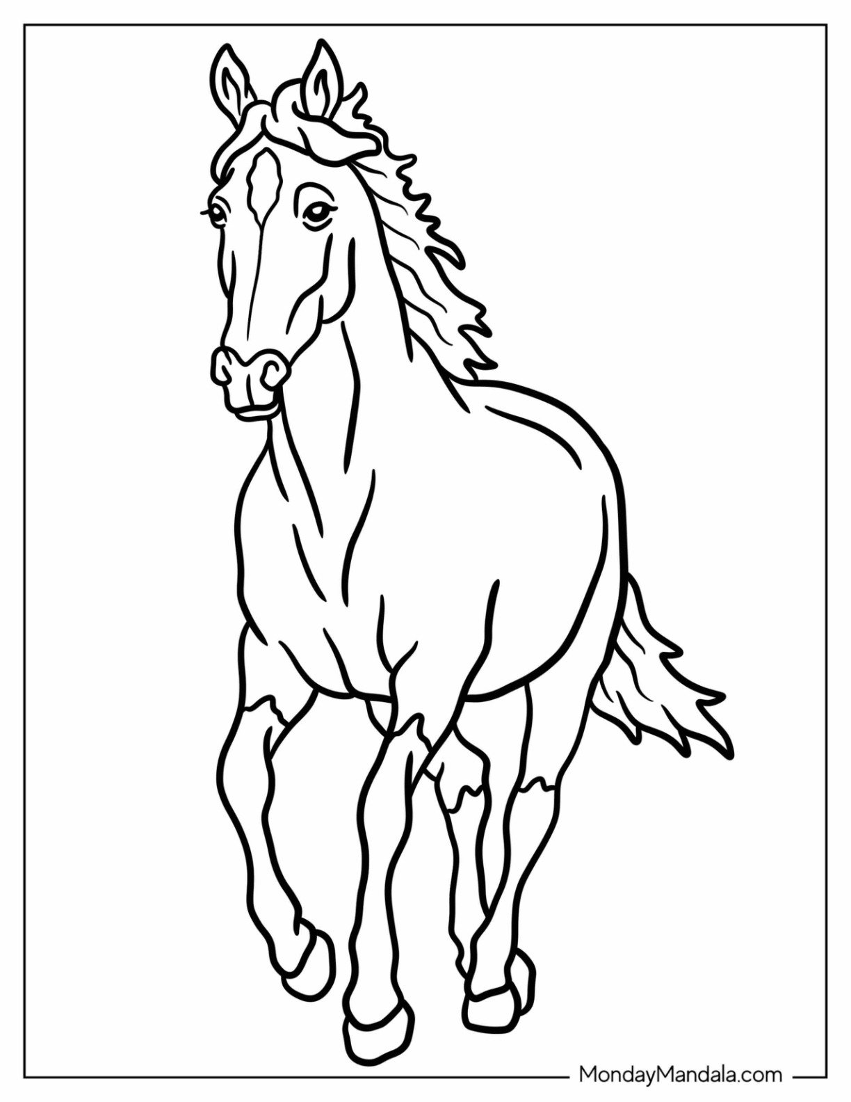 Simple Running Horse Coloring Page for Kids