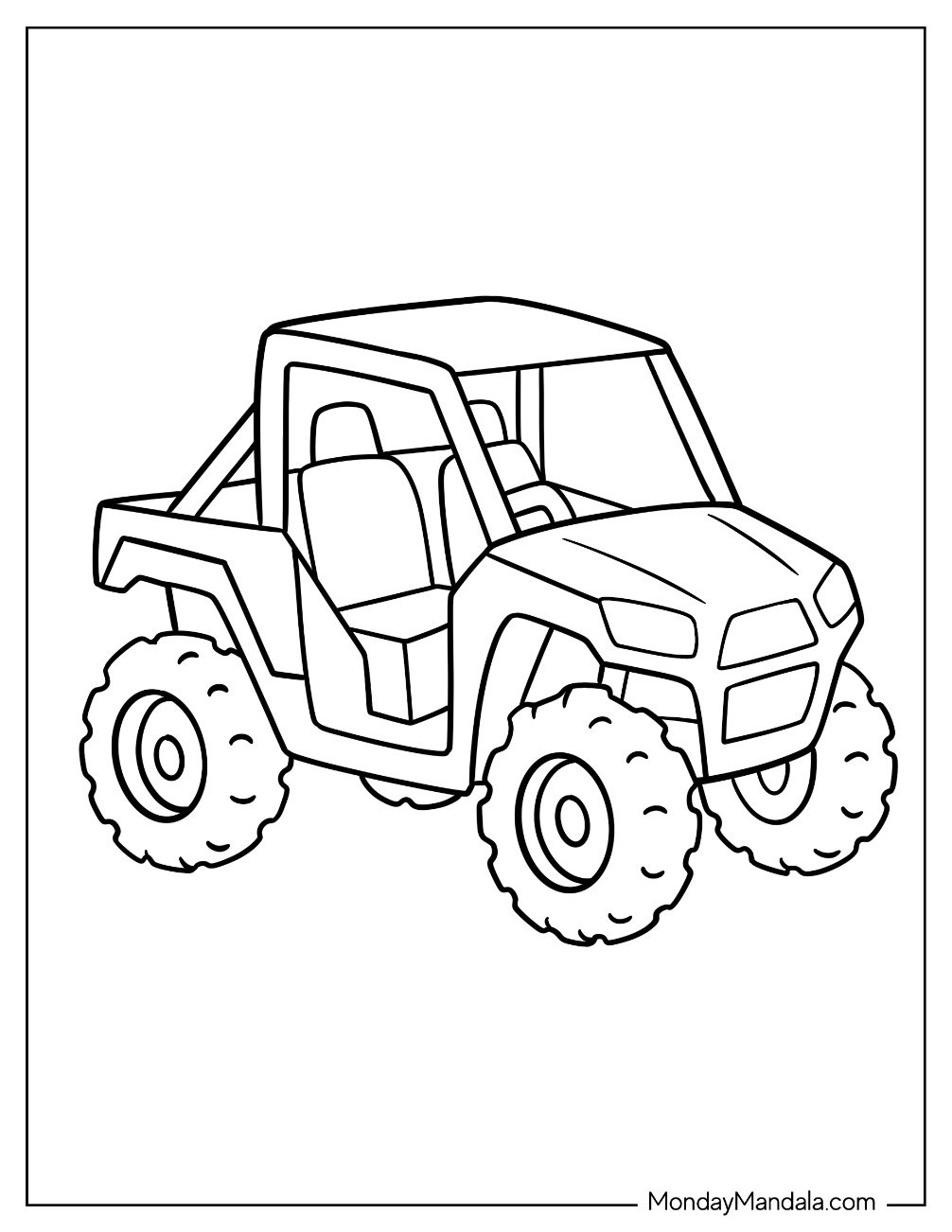 Simple Utility Off Road UTV Coloring Page with Big Tires for Preschoolers