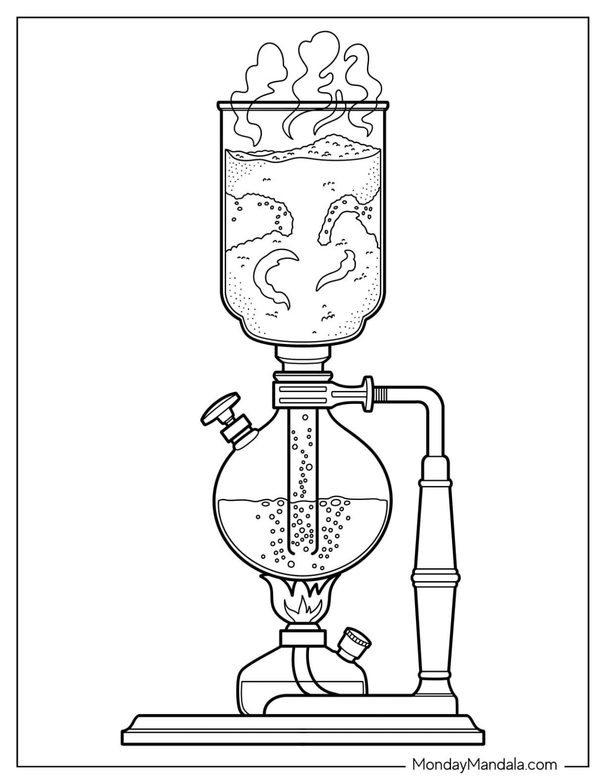 Siphon Coffee Brewer with Bubbling Glass Chambers Coloring Sheet