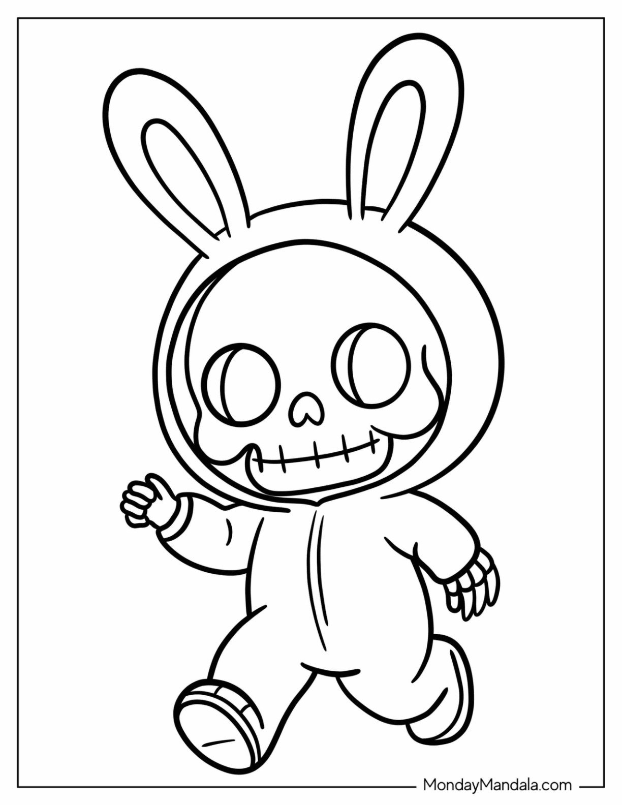 Skeleton Coloring Page Kid in Bunny Costume for Kids