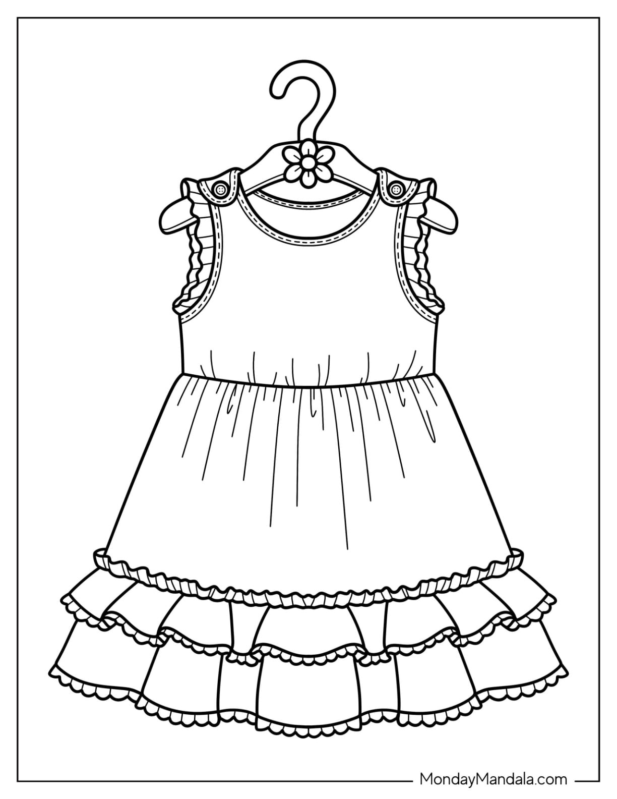 Sleeveless Ruffled Dress with Tiered Skirt Coloring Page