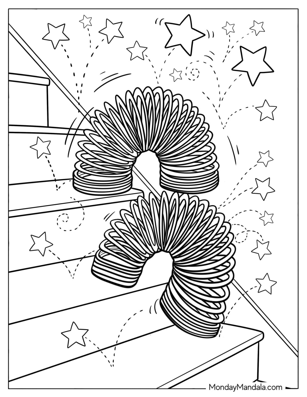 Slinky Toy Coloring Page Falling Down the Stairs