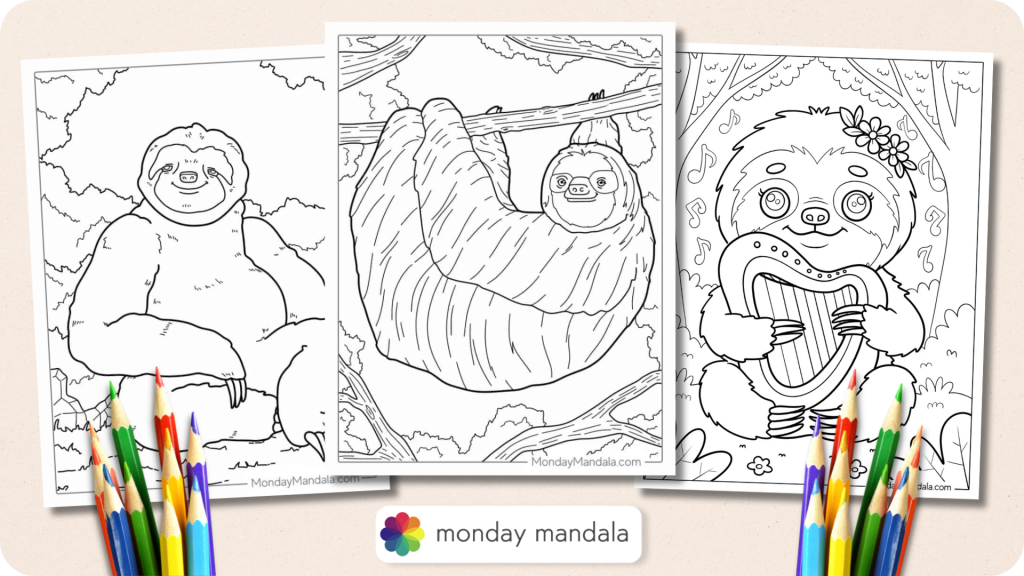 32 Sloth Coloring Pages (Free PDF Printables)