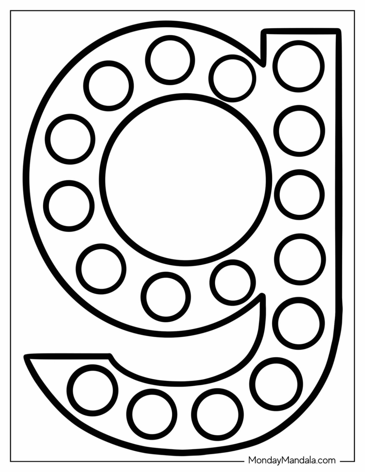 Small Letter G Coloring Page With Polka Dots For Preschoolers