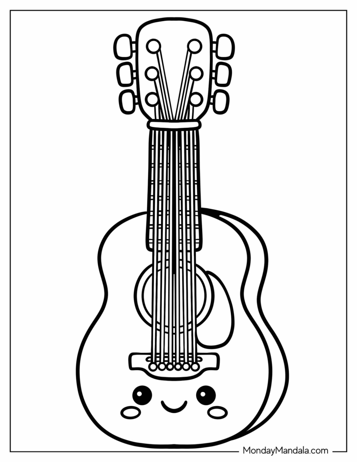 Smiling Acoustic Guitar Coloring Page for Preschoolers