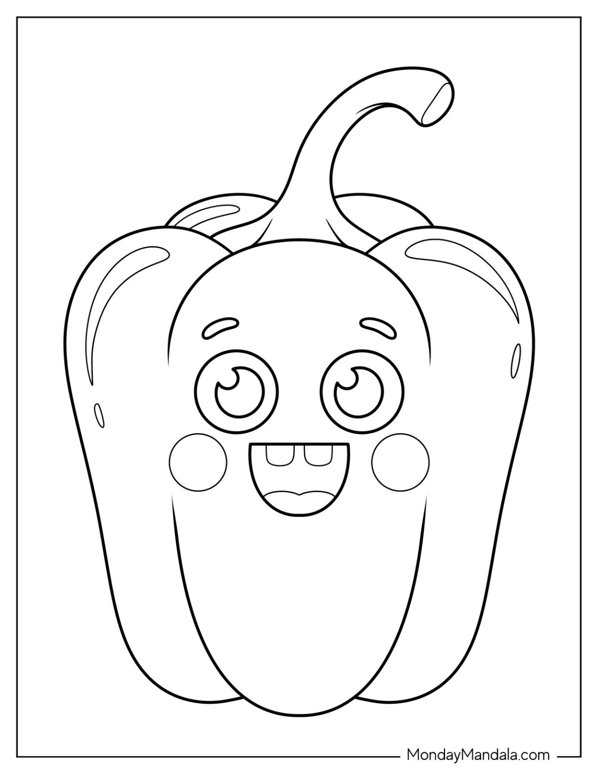 Smiling Bell Pepper Vegetable Coloring Page Character for Preschoolers