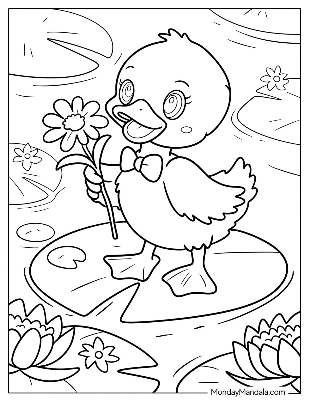 Smiling Duckling With Flower And Bowtie