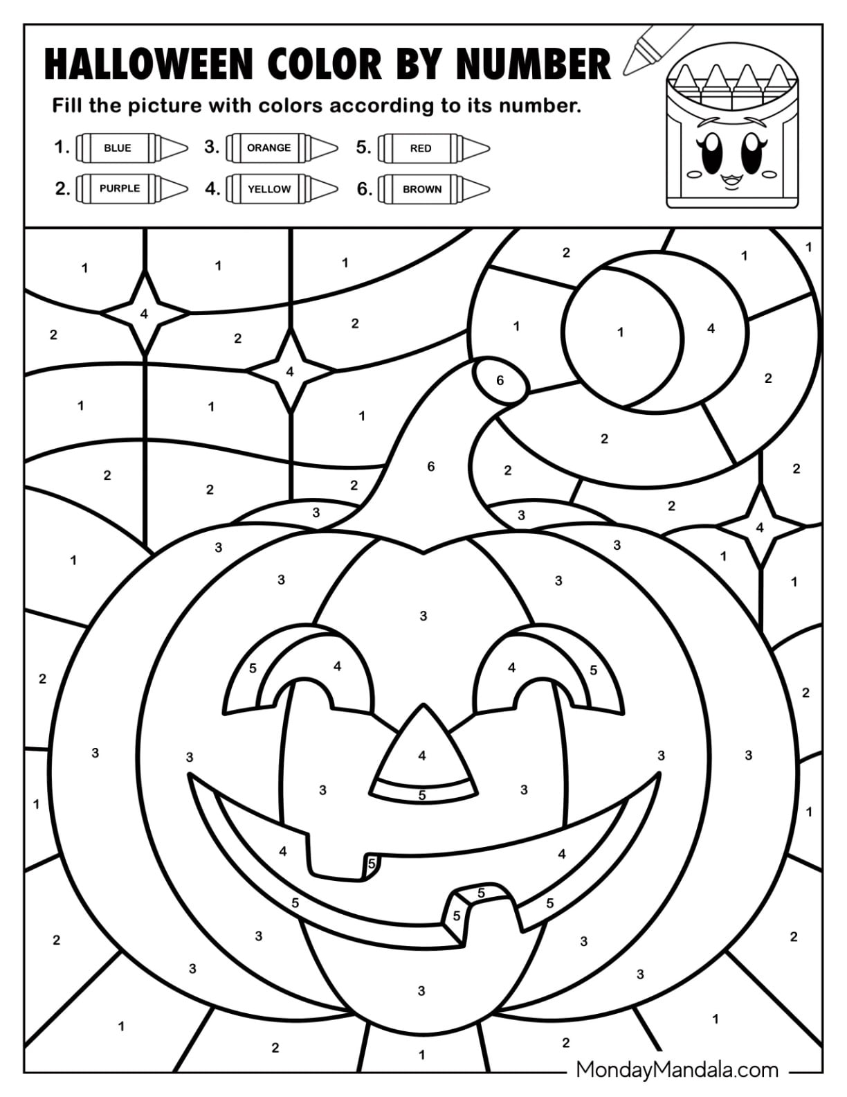 Smiling Jack O Lantern Halloween Color by Number