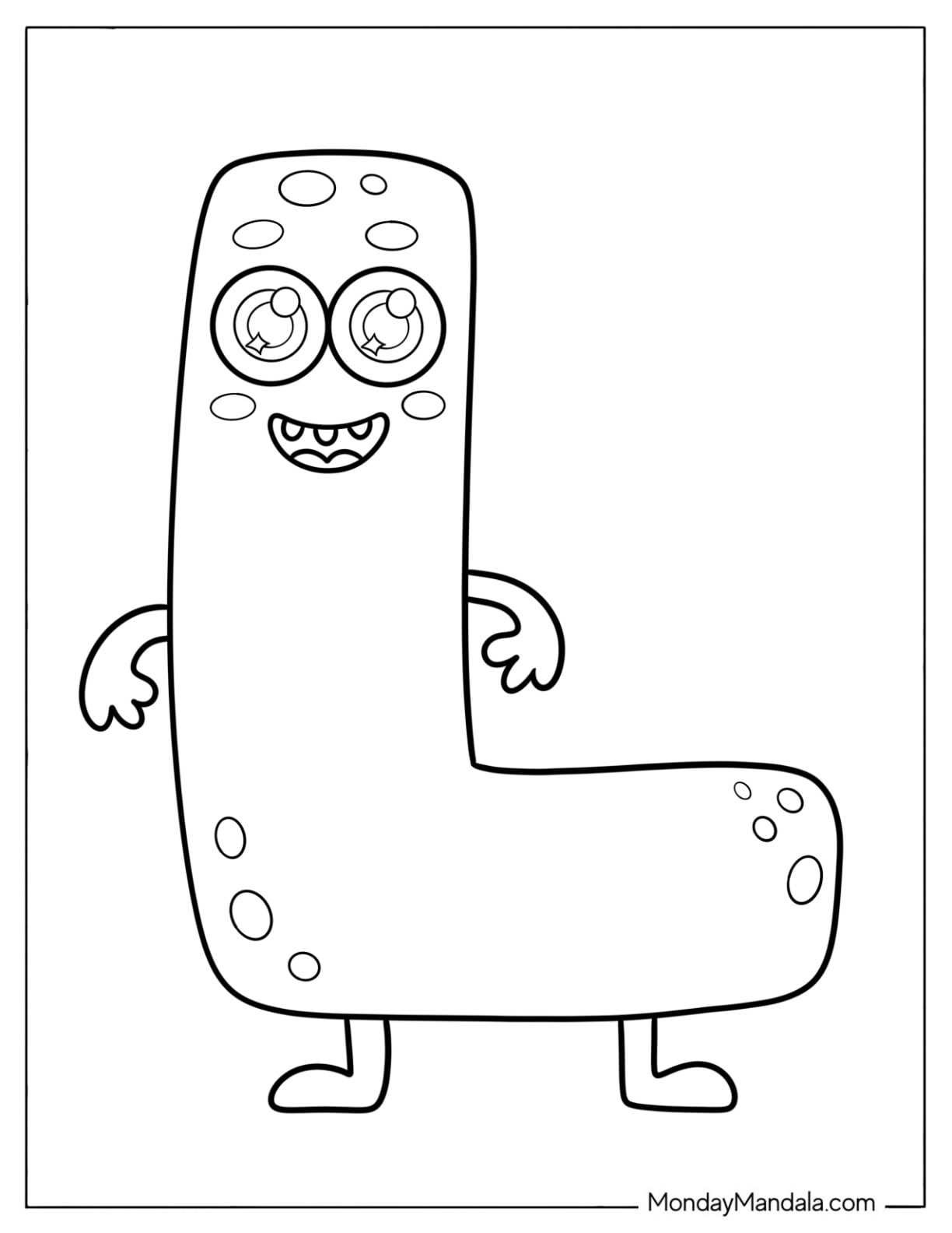 Smiling Monster Letter L Coloring Page for Preschoolers